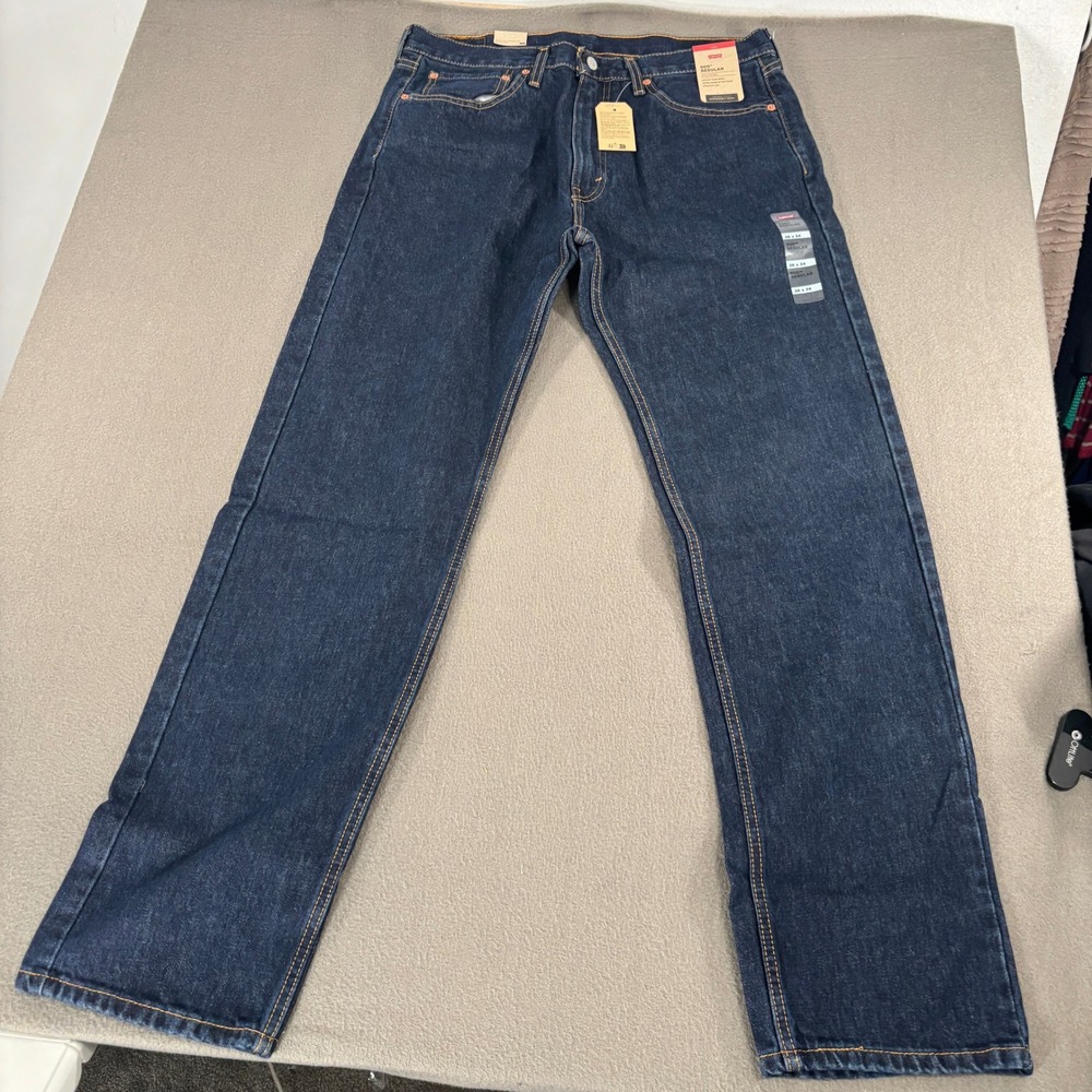 Levis 505 Regular Fit Jeans Mens Size 36x34 Dark Indigo Straight Leg 00505-0216